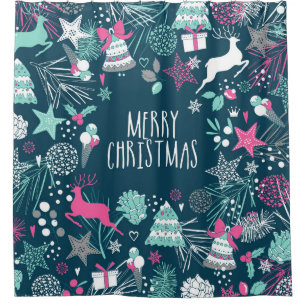 Merry Christmas card with snowflakes and Xmas symb