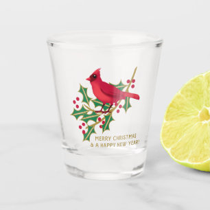 Merry Christmas Cardinal and Holly Branch Shot Glass
