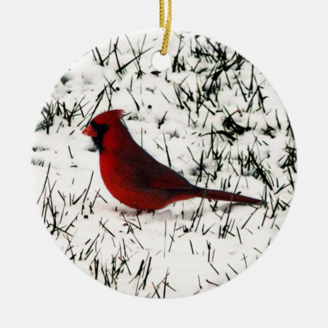 Merry Christmas Cardinal Ceramic Ornament (Front)