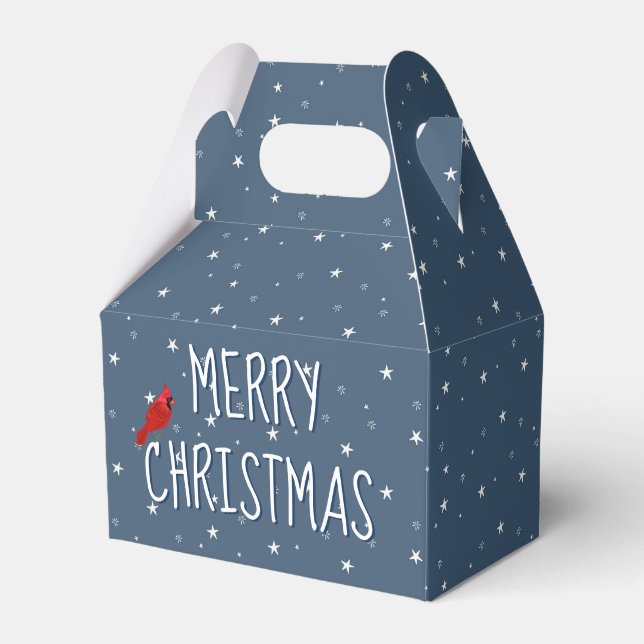 Merry Christmas Cardinal On Stars  Favour Box (Front Side)