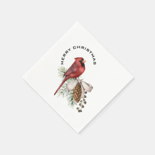 Merry Christmas Cardinal & Pine Cone Christmas Apr Napkin