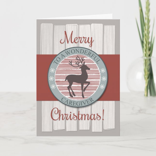 Merry Christmas Caregiver with Rustic Reindeer Holiday Card (Front)