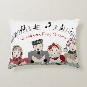 Merry Christmas Carolers Personalized Throw Pillow