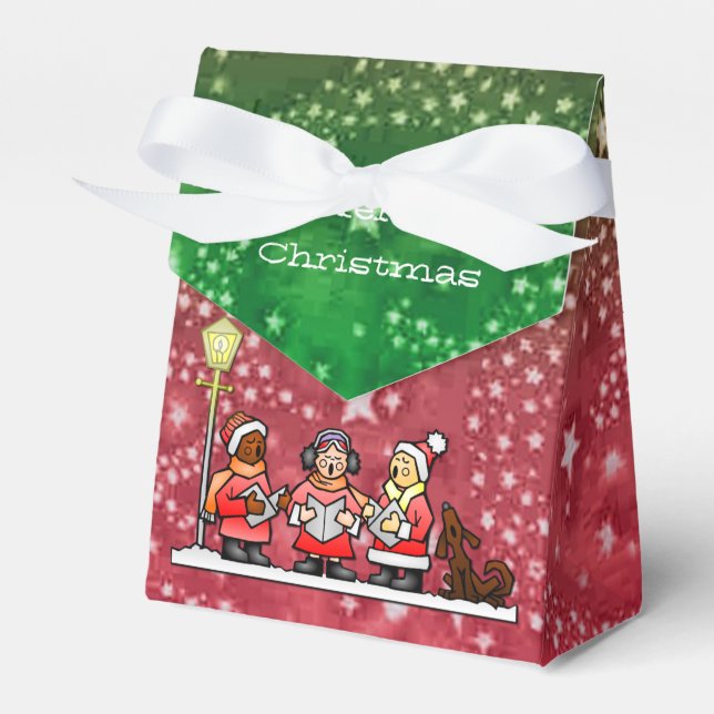 Merry Christmas Carols Red and Green Favour Box (Front Side)