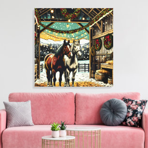 Merry Christmas Cartoon Horses   Canvas Print