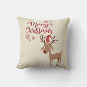 Merry Christmas,Cartoon Reindeer Throw Pillow