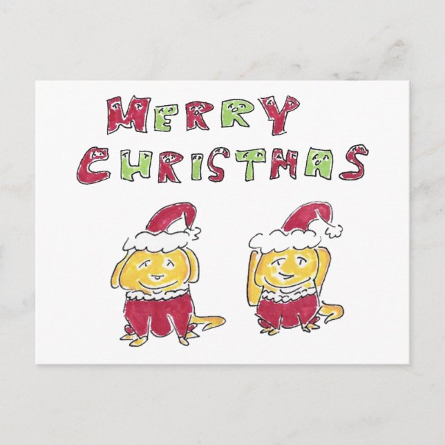 Merry Christmas Cartoon Yellow Labs  Holiday Postcard (Front)