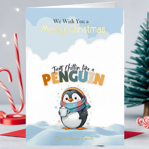 Merry Christmas Cartoonish Chillin Like a Penguin  Foil Greeting Card
