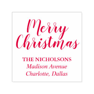 Merry Christmas Casual Red Script Holiday Self-inking Stamp