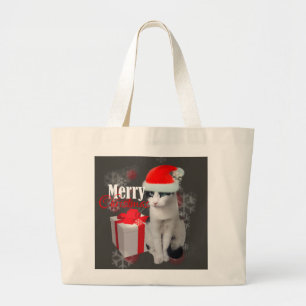 Merry Christmas Cat and Pack Large Tote Bag