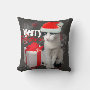 Merry Christmas Cat and Pack Throw Pillow