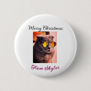 Merry Christmas cat dog pet animal love photo 2 Inch Round Button