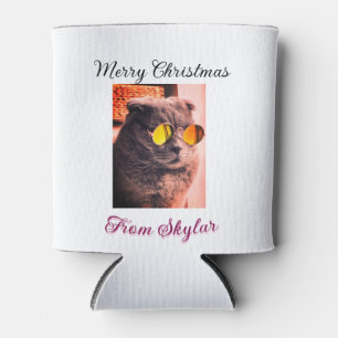 Merry Christmas cat dog pet animal love photo Can Cooler
