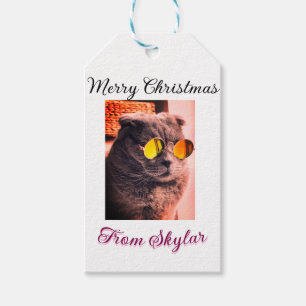 Merry Christmas cat dog pet animal love photo Gift Tags