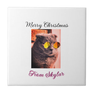 Merry Christmas cat dog pet animal love photo Tile