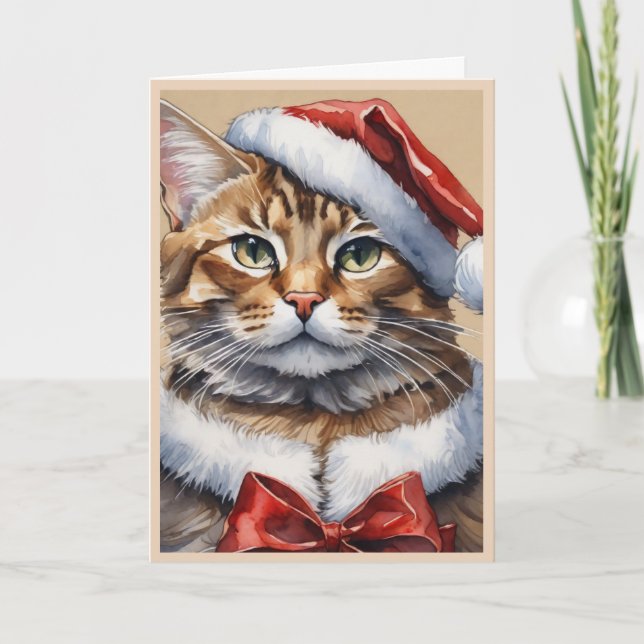 Merry Christmas Cat Folded Holiday Card (Front)