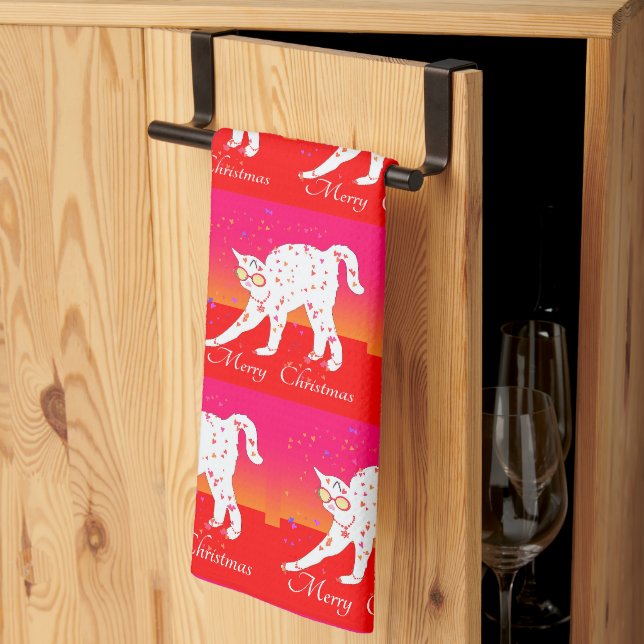 Merry Christmas Cat Holiday  Kitchen Towel (Thirds Fold)
