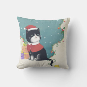 Merry Christmas: Cat Illustration Art Throw Pillow