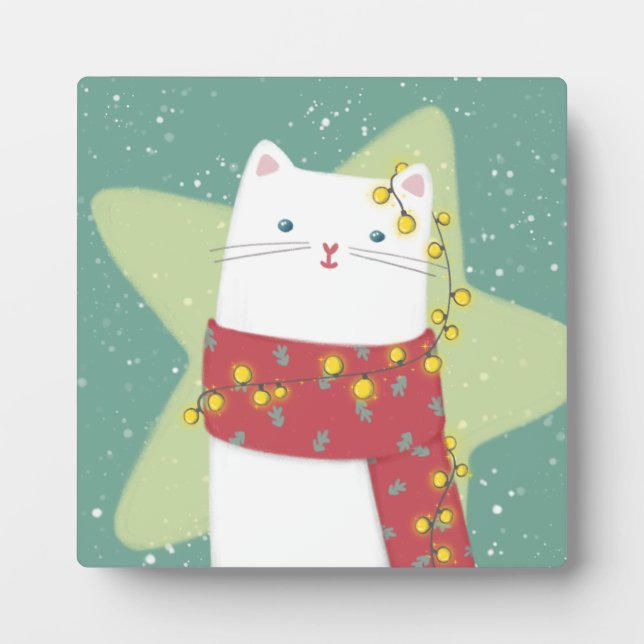 Merry Christmas: Cat Illustration Plaque (Front)