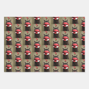 Merry Christmas Cat in Face Mask Under Mistletoe Wrapping Paper Sheet