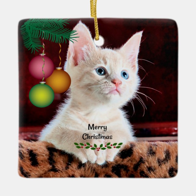 Merry Christmas Cat Ornament (Front)