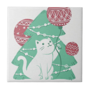 Merry Christmas: Cat & Ornaments Tile