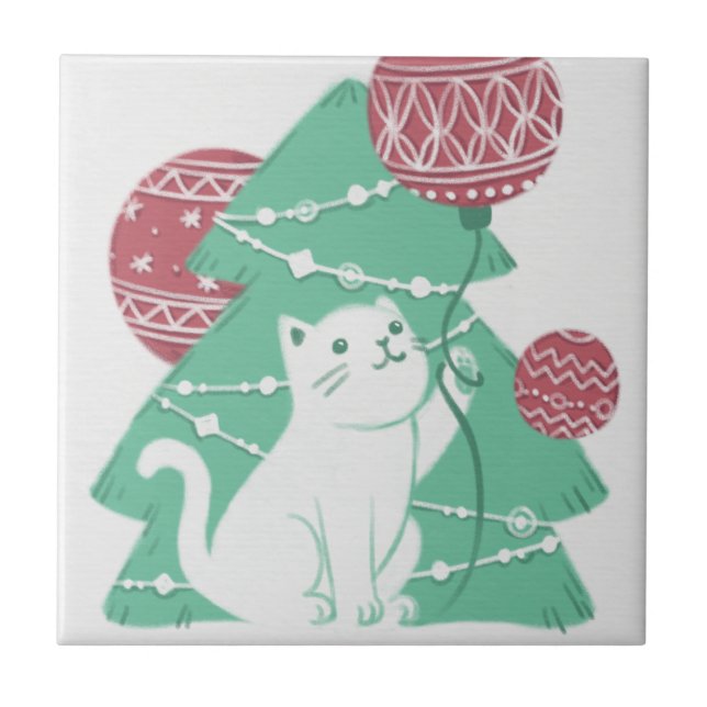 Merry Christmas: Cat & Ornaments Tile (Front)