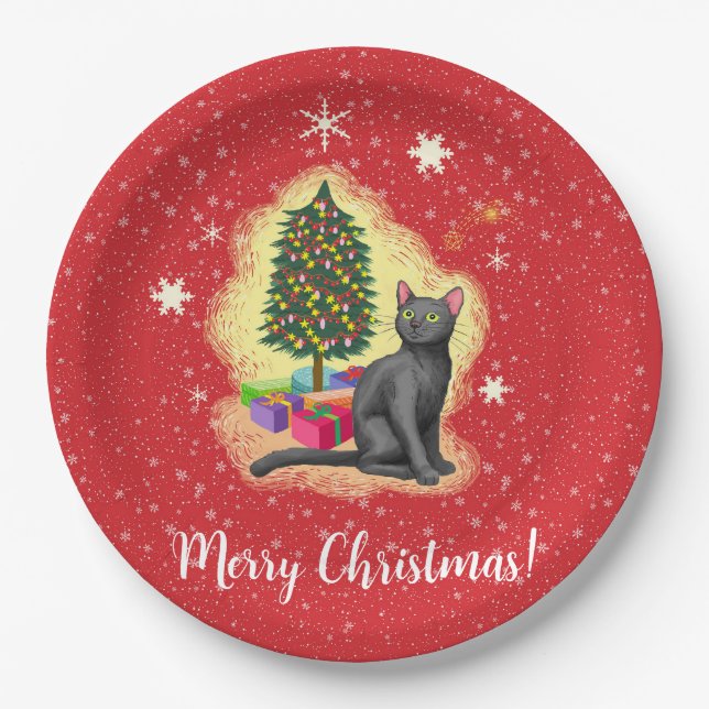 Merry Christmas Cat Paper Plate (Front)