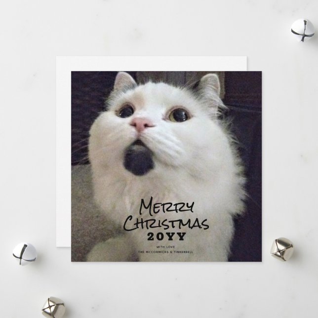 Merry Christmas Cat Pet Photo  Holiday Card (Front/Back In Situ)