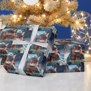 Merry Christmas Cat skiing  Wrapping Paper