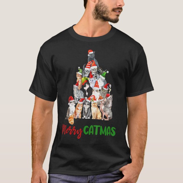 Merry Christmas Cat Tree T-Shirt (Front)
