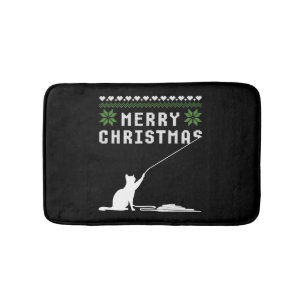 Merry Christmas Cat Ugly Sweater Bath Mat