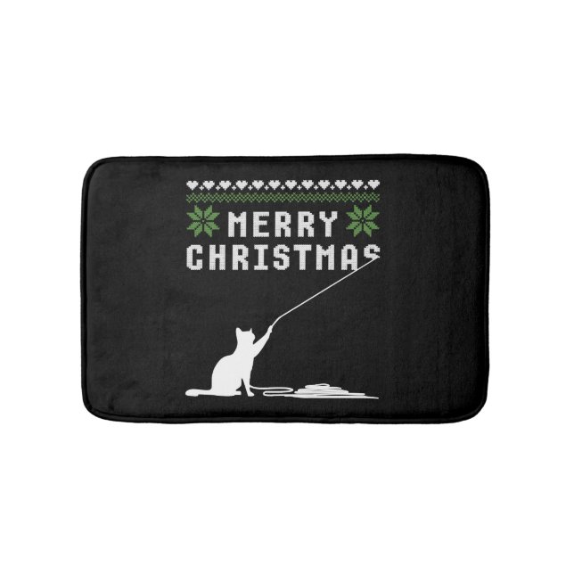 Merry Christmas Cat Ugly Sweater Bath Mat (Front)