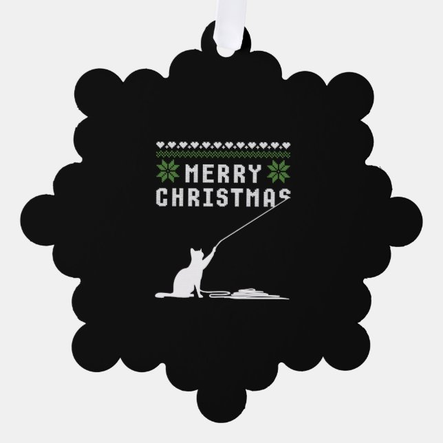 Merry Christmas Cat Ugly Sweater Ornament Card (Front)