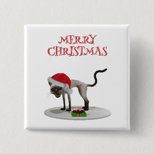 Merry Christmas. Cat with Santa hat 2 Inch Square Button