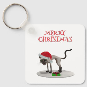 Merry Christmas. Cat with Santa hat Keychain