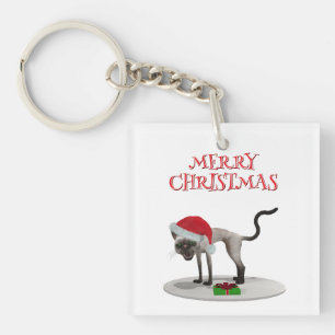Merry Christmas. Cat with Santa hat Keychain