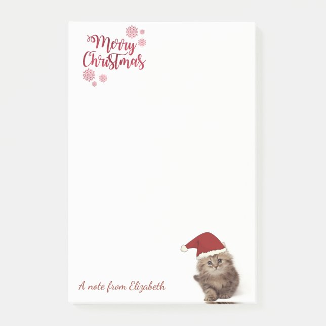 Merry Christmas,Cat With Santa Hat-Personalized Post-it Notes (Front)