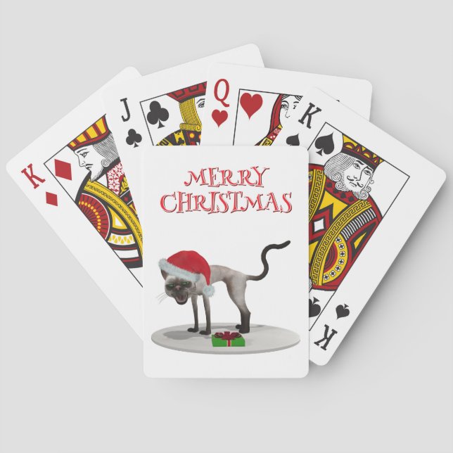 Merry Christmas. Cat with Santa hat Playing Cards (Back)