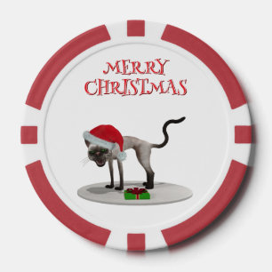 Merry Christmas. Cat with Santa hat Poker Chips