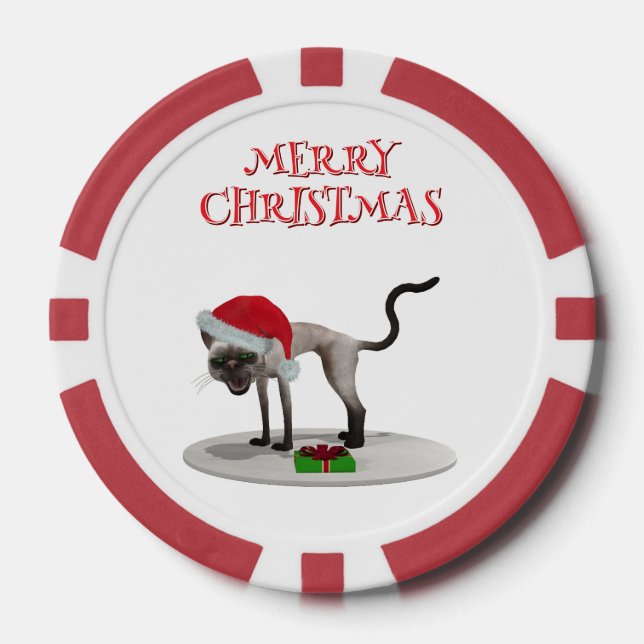 Merry Christmas. Cat with Santa hat Poker Chips (Front)