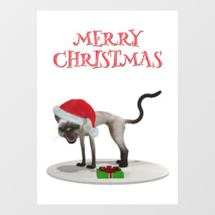 Merry Christmas. Cat with Santa hat Window Cling