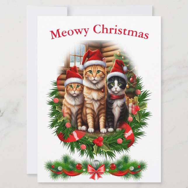 Merry Christmas cats  Animals Invitation (Front)