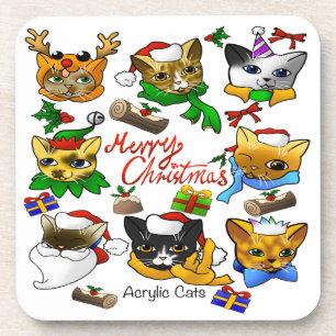 Merry Christmas Cats Coaster