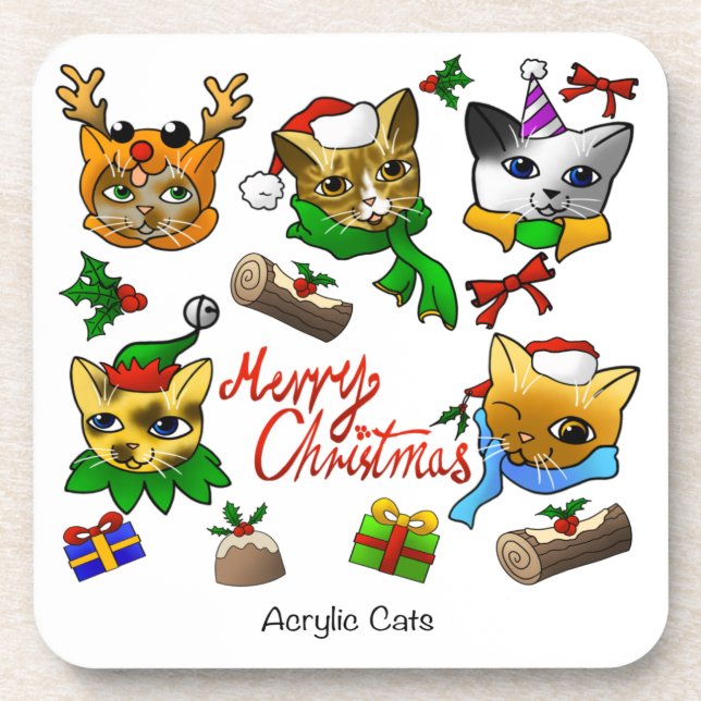 Merry Christmas Cats Coaster (Front)