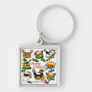 Merry Christmas Cats Keychain