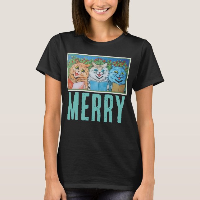 MERRY CHRISTMAS CATS LOUIS WAIN T-SHIRTS (Front)