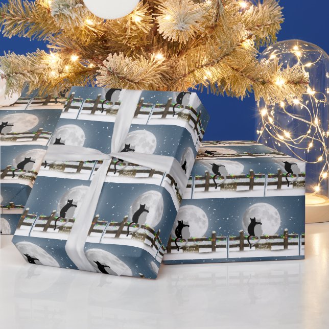 Merry Christmas Cats On a Winter Fence Wrapping Paper (Holidays)