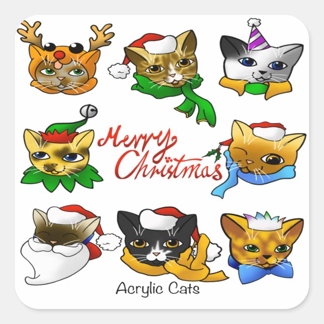 Merry Christmas Cats Square Sticker (Front)