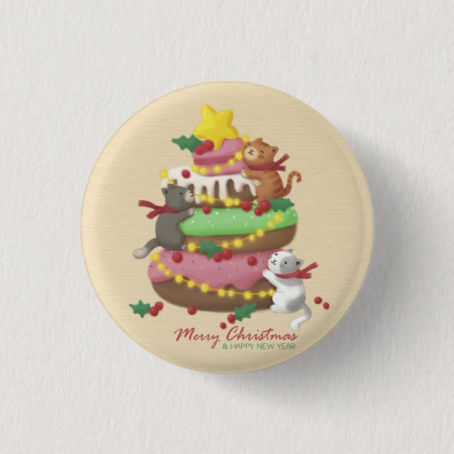Merry Christmas: Cats & Sweets Illustration 1 Inch Round Button (Front)